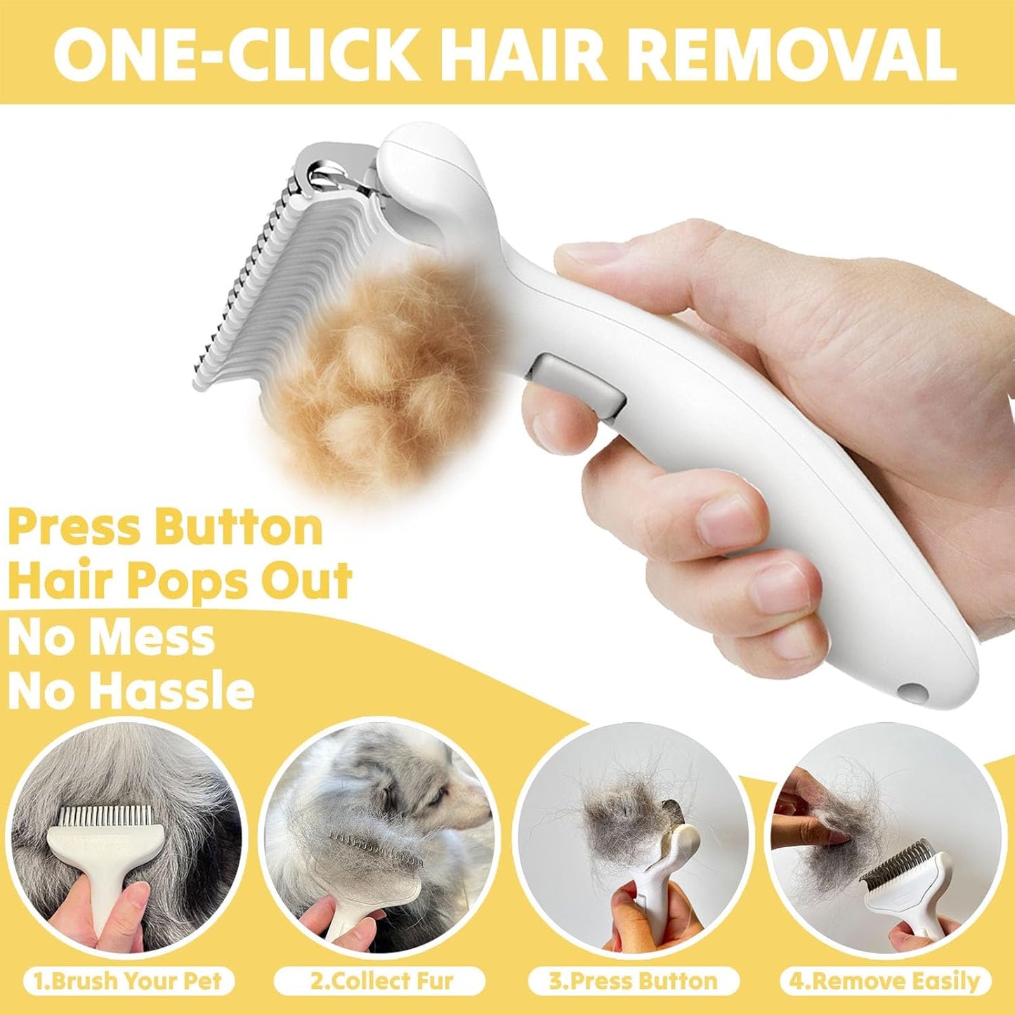 ViCorus Pet Brushes Grooming Brush Dematting Comb Undercoat Rake White NEW