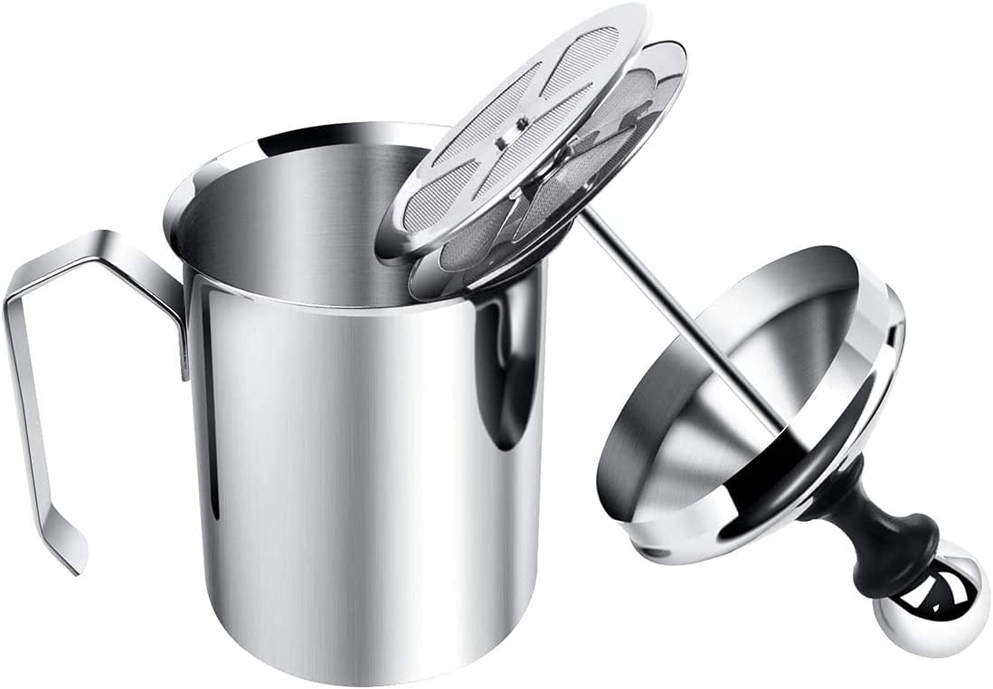 Stainless Steel Manual Milk Frother and Foamer with Filter Screen DEMO
