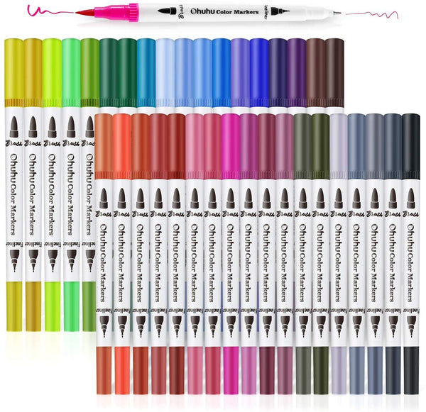 Ohuhu 36 Colour Permanent Marker Art Markers Dual Tip Highlighter White NEW