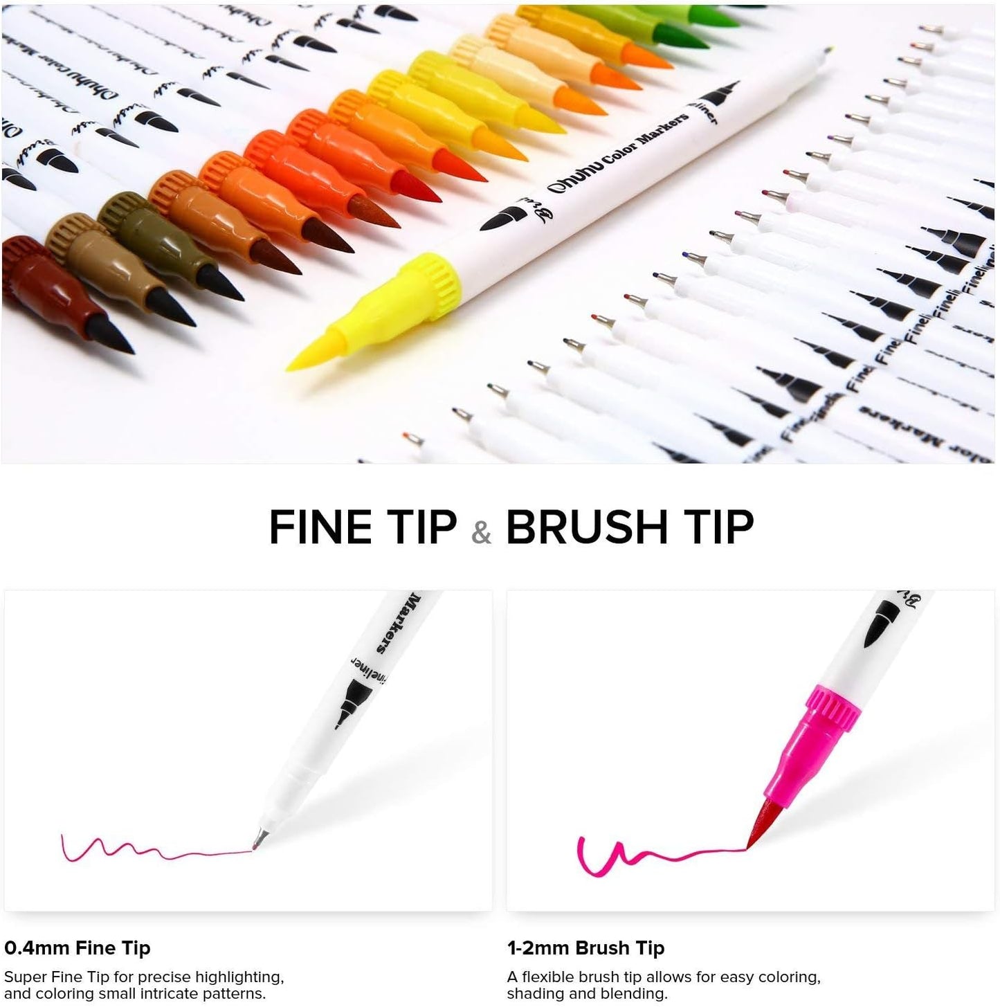 Ohuhu 36 Colour Permanent Marker Art Markers Dual Tip Highlighter White NEW