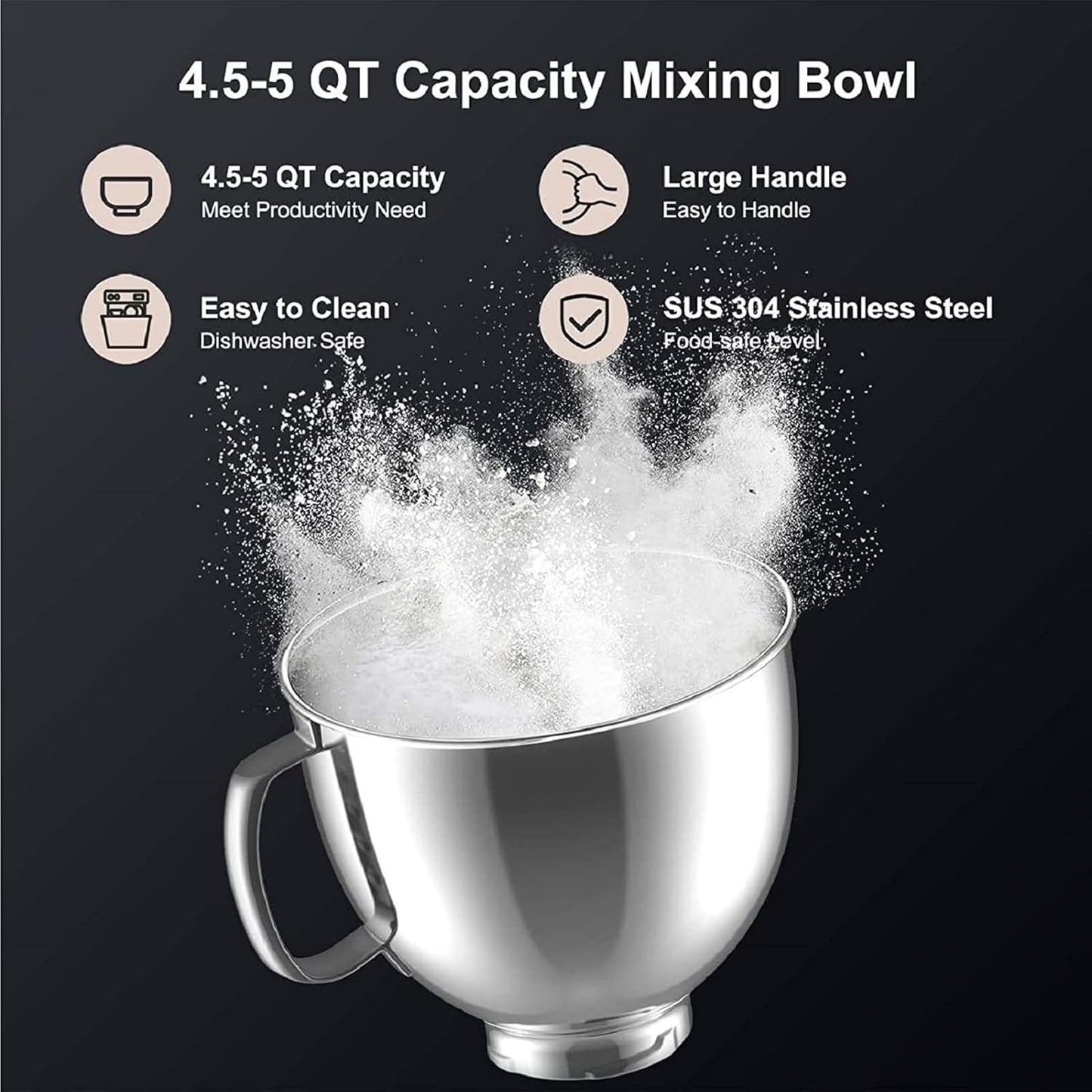 Zudoo Stainless Steel Mixing Bowl Replacement for 4.5-5 Quart Mixers Silver NEW