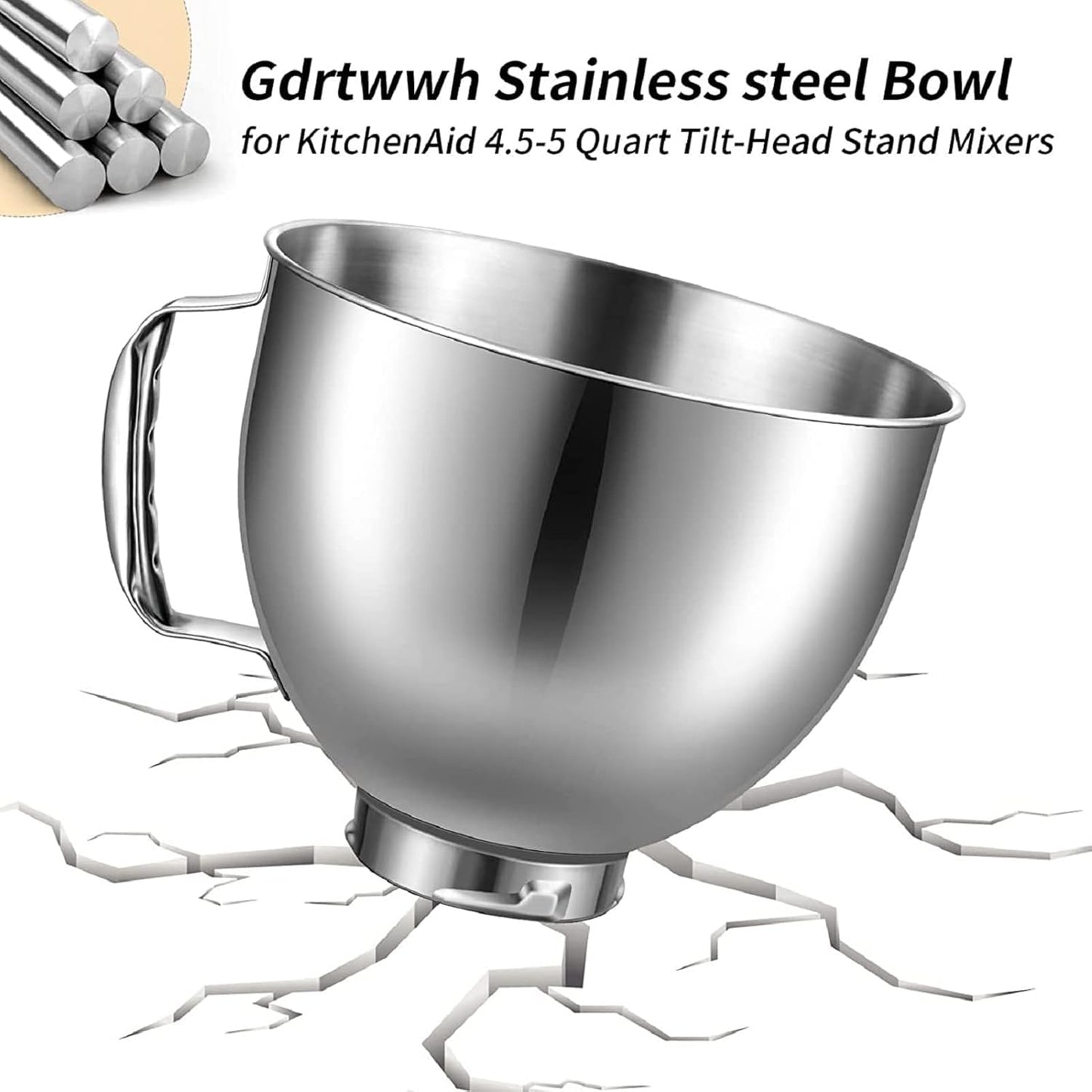 Zudoo Stainless Steel Mixing Bowl Replacement for 4.5-5 Quart Mixers Silver NEW