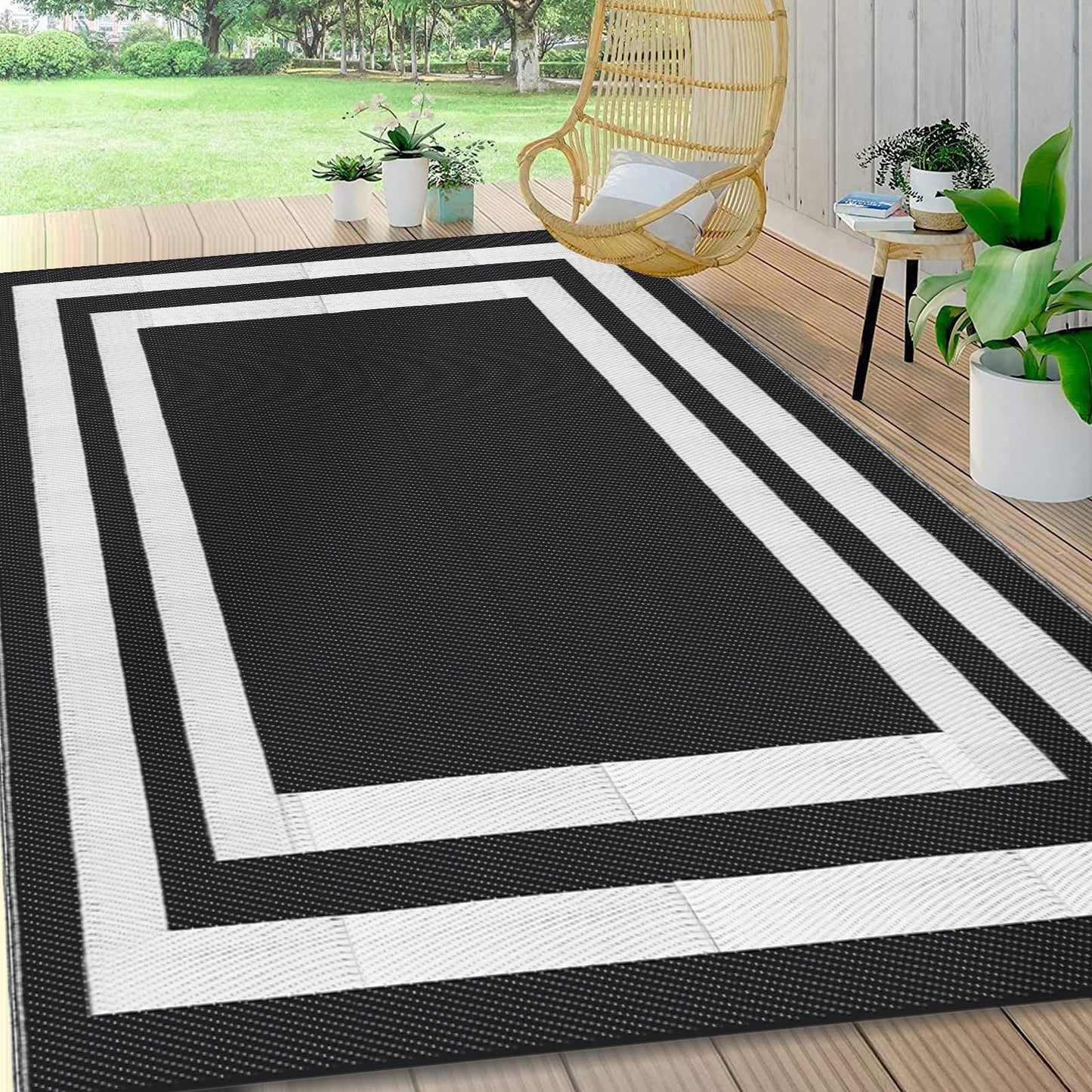 Jabykare Outdoor Rug Reversible Portable Waterproof Black Size 245 x 150 cm NEW