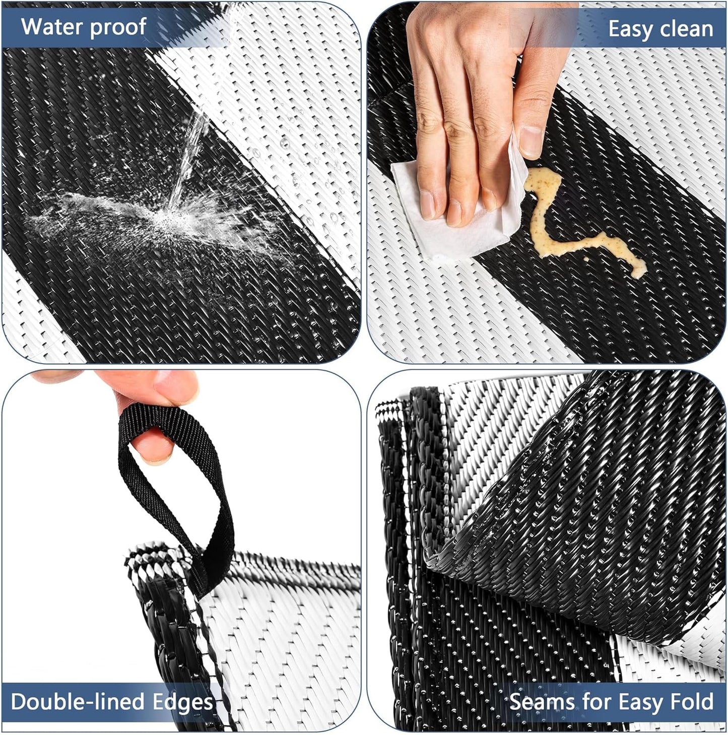 Jabykare Outdoor Rug Reversible Portable Waterproof Black Size 245 x 150 cm NEW