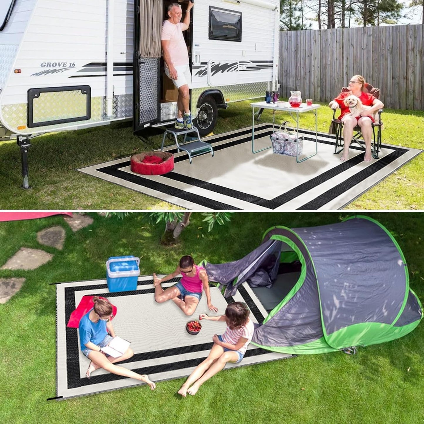 Jabykare Outdoor Rug Reversible Portable Waterproof Black Size 245 x 150 cm NEW