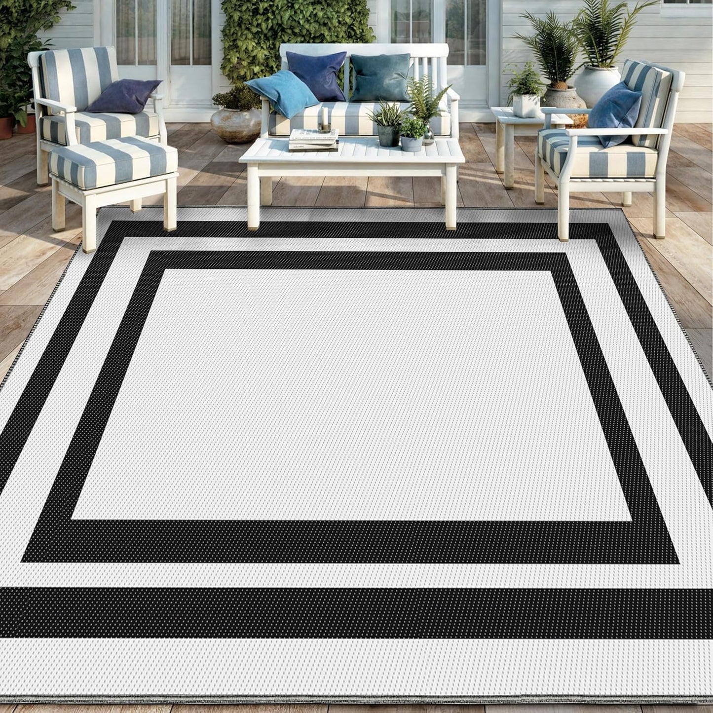 Jabykare Outdoor Rug Reversible Portable Waterproof Black Size 245 x 150 cm NEW