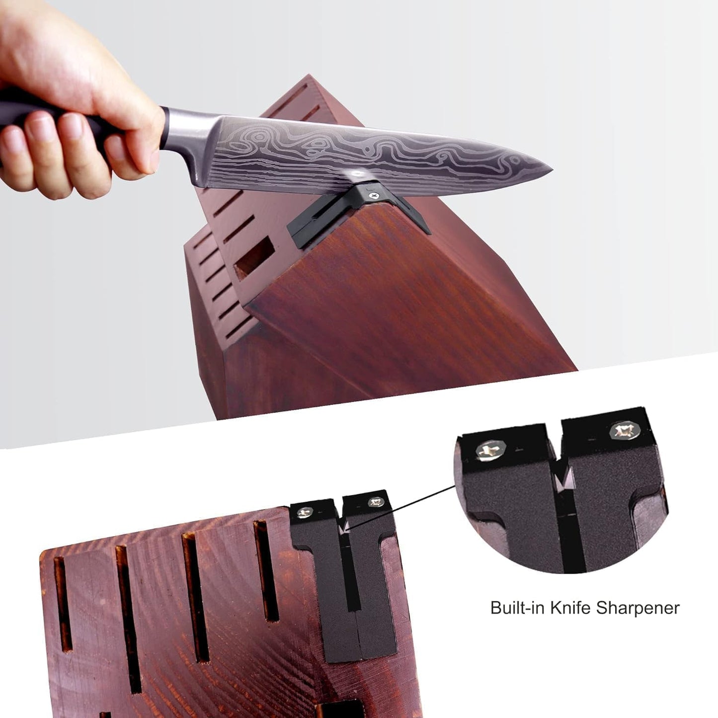 HOABLORN 15Pce Professional Stainless Steel Kitchen Knife Set Wood Block NEW
