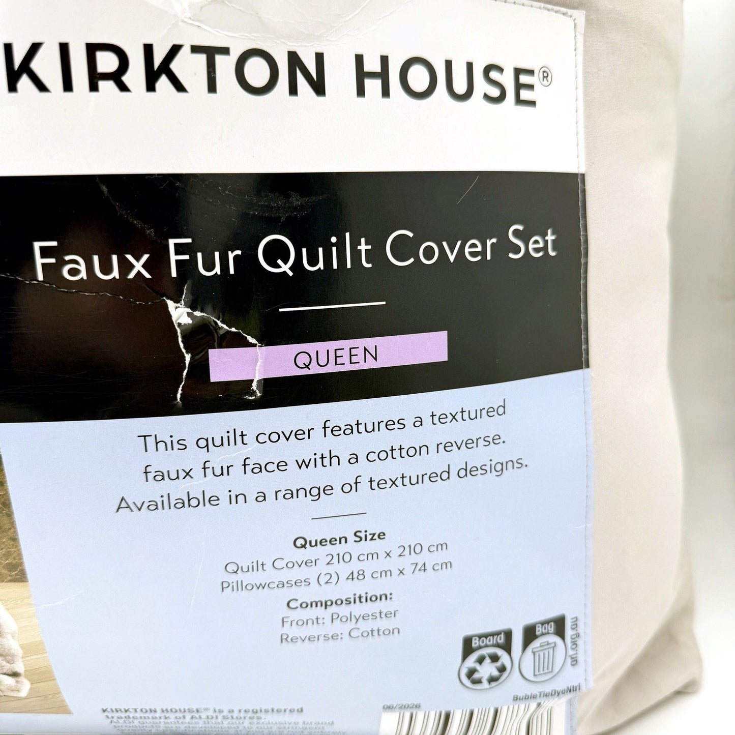 Soft & Luxurious Faux Fur Quilt Cover Set Textured Bedding Cream & Tan QUEEN NEW