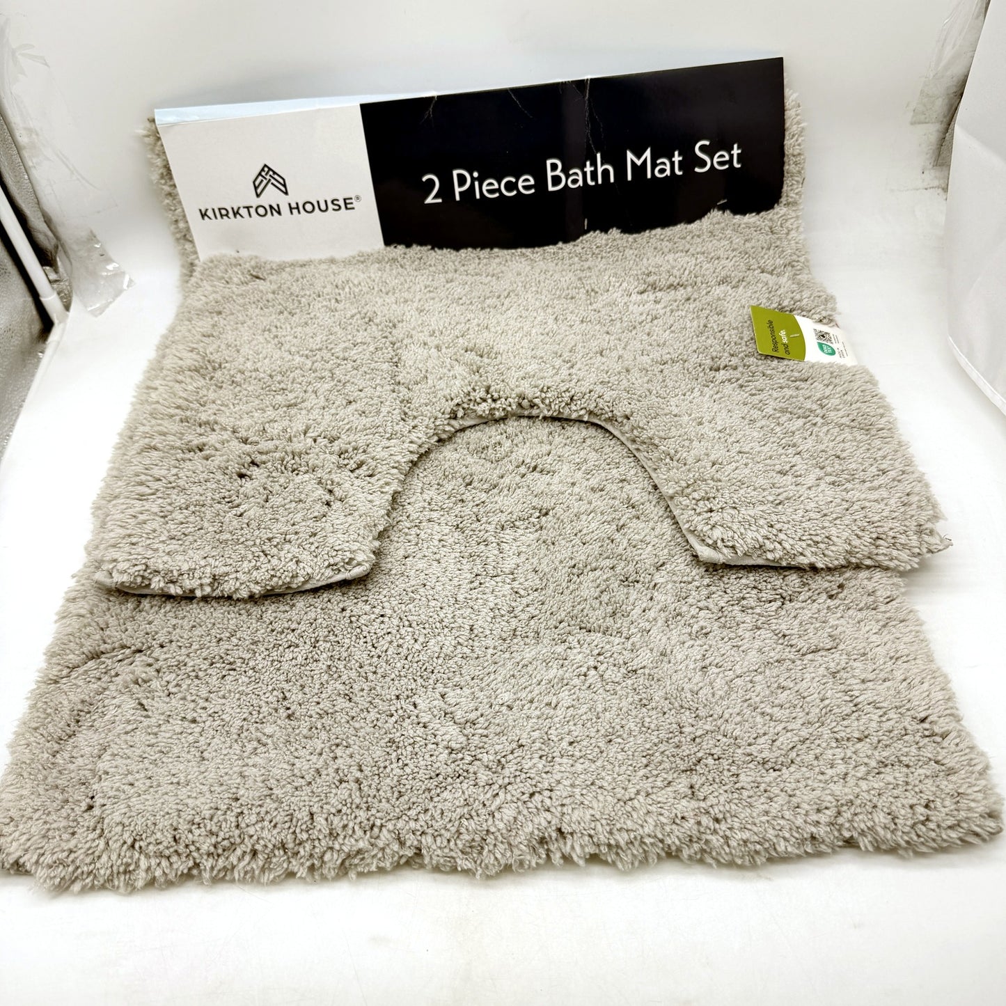 Soft Touch 2 Piece Grey Bath & Toilet Mat Set Non-Slip Bathroom Rug NEW