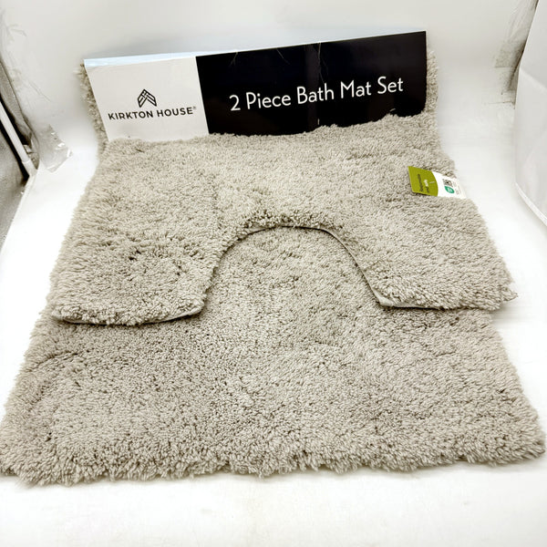 Soft Touch 2 Piece Grey Bath & Toilet Mat Set Non-Slip Bathroom Rug NEW