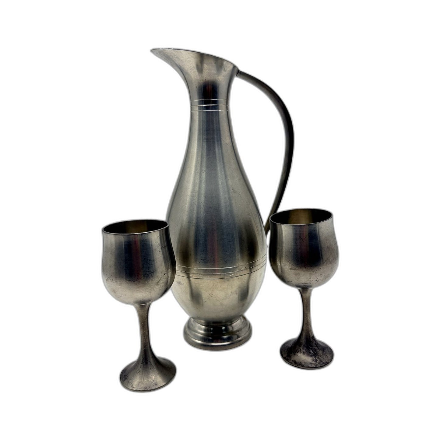 VINTAGE Selangor 3 Piece Silver Pewter Metal Goblet Set Elegant Antique-Style 