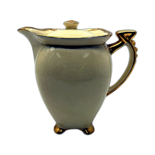 VINTAGE Royal Winton Grimwades Ceramic Teapot with Glaze Finish Beige & Gold