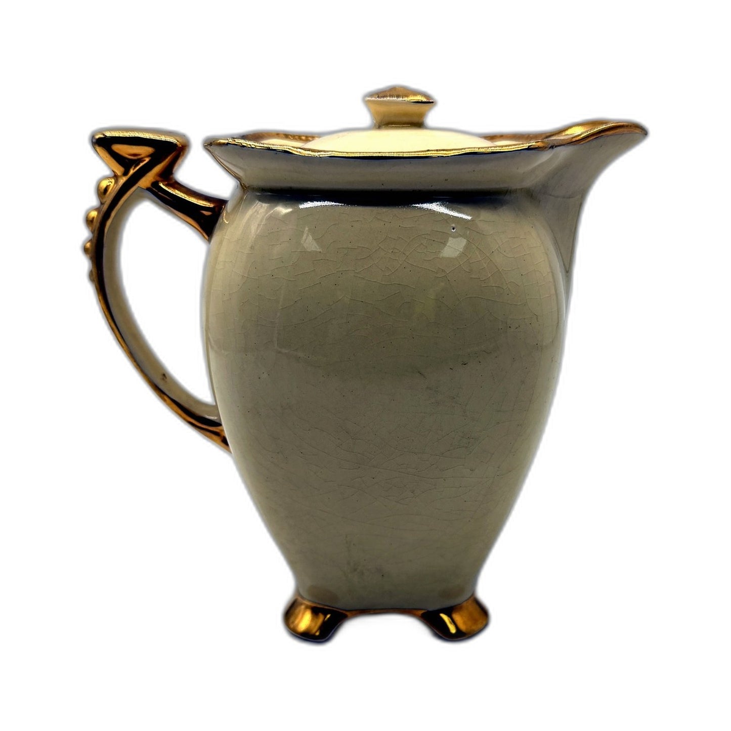 VINTAGE Royal Winton Grimwades Ceramic Teapot with Glaze Finish Beige & Gold