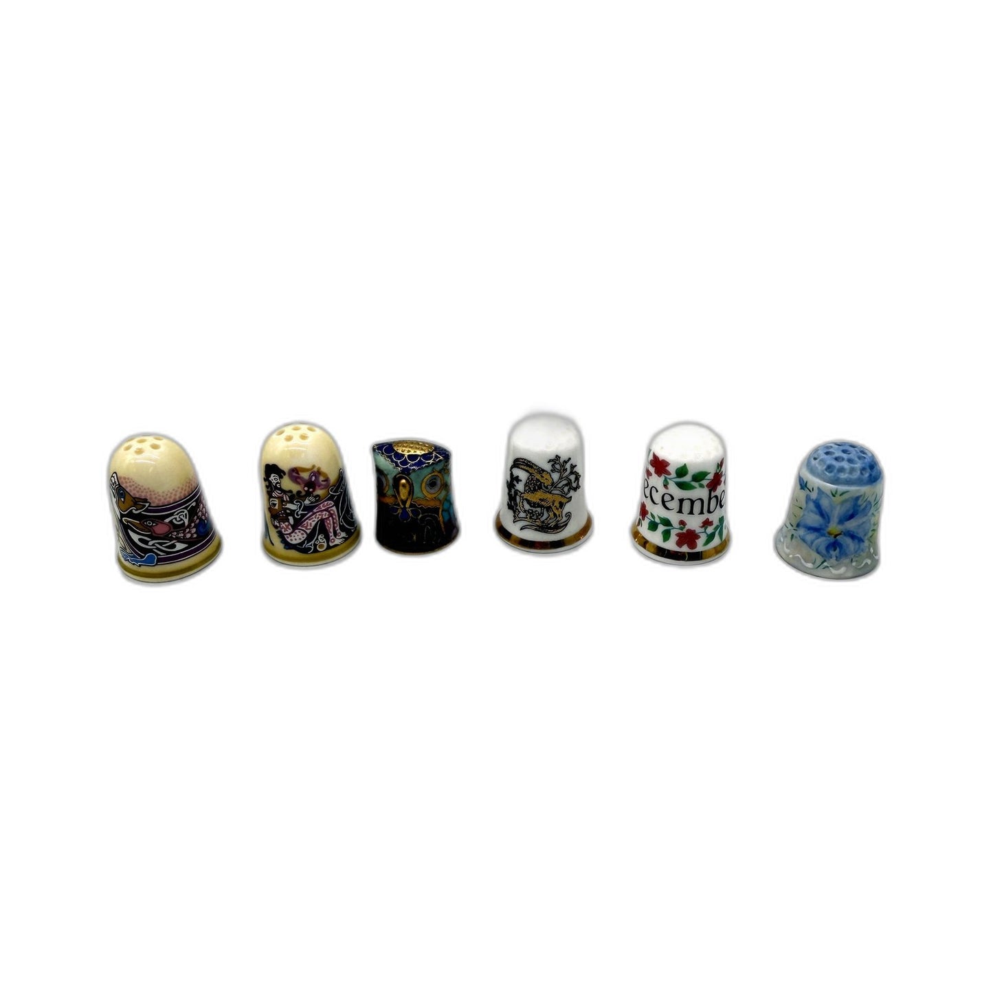 Wedgwood & Assorted Bone China Thimble 6 Piece Collectible Decorative Floral