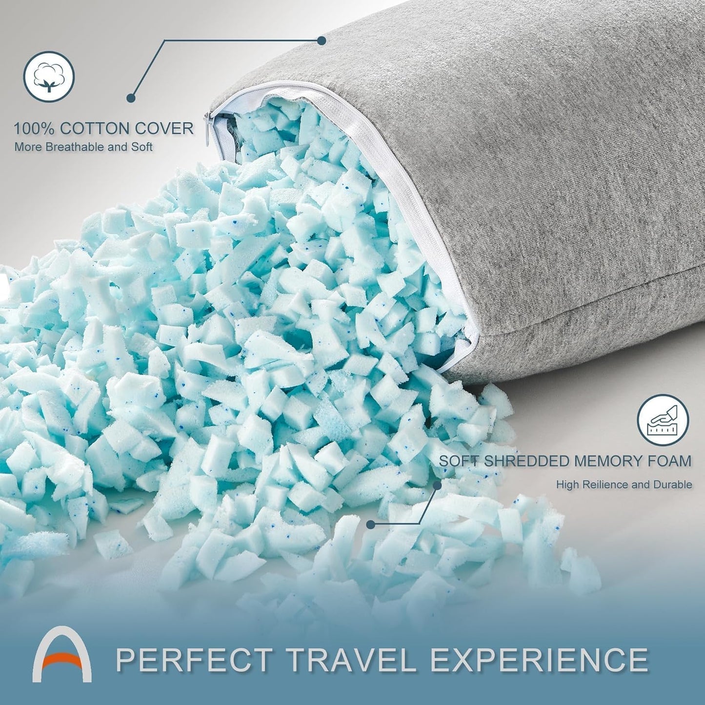 ACCURATEX Breathable Blue Cover Cotton Shredded Memory Foam Camping Pillow DEMO