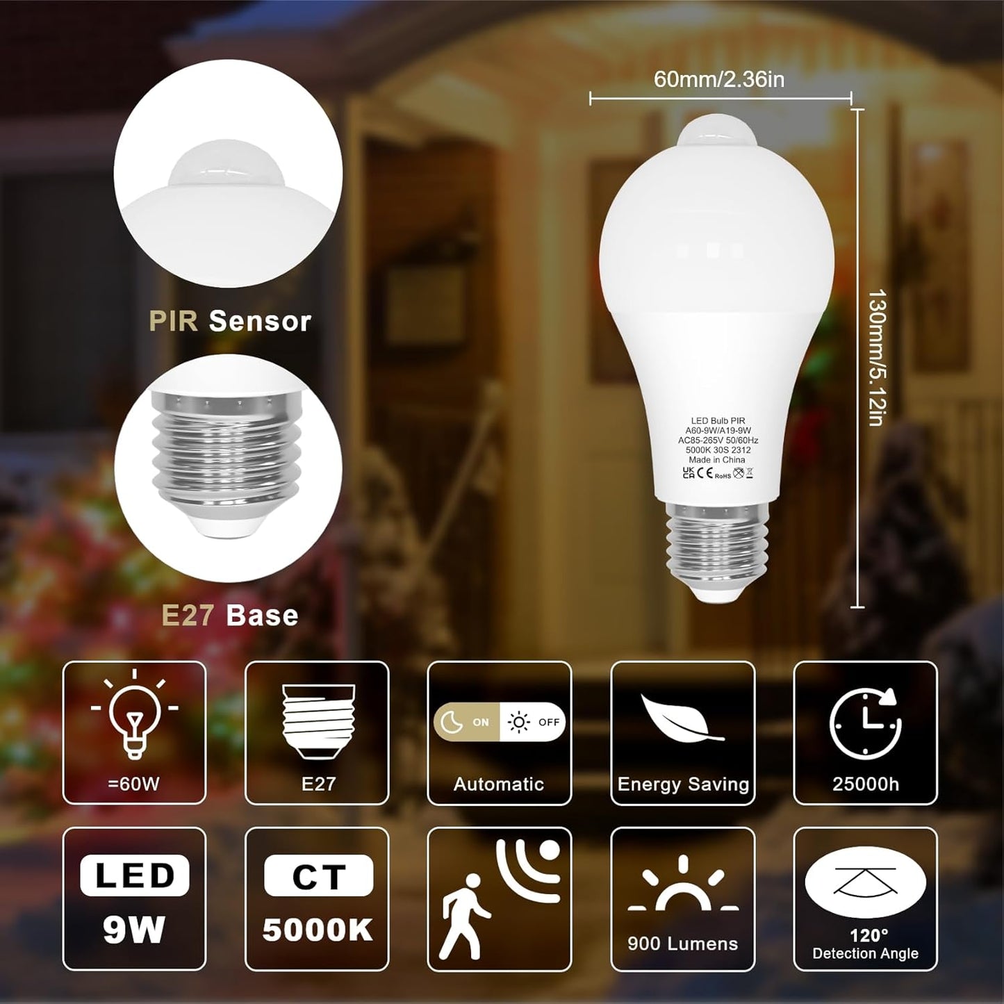 LUTW Motion LED Bulbs Sensor LED Light Bulb, 60W Equivalent, Daylight NEW