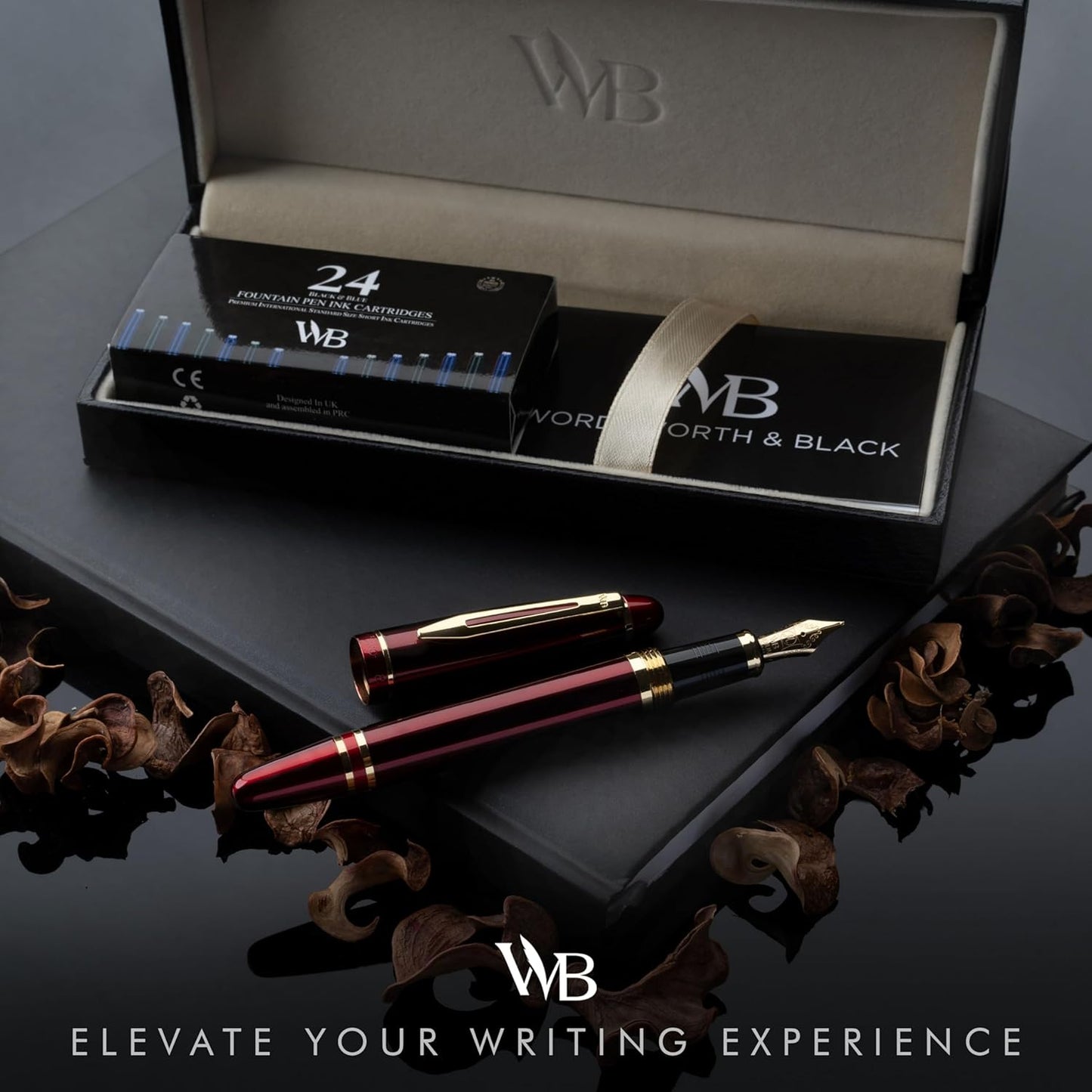 Wordsworth & Black Majesti Fountain Pen Set with Extra Fine Nib in Red Gold DEMO