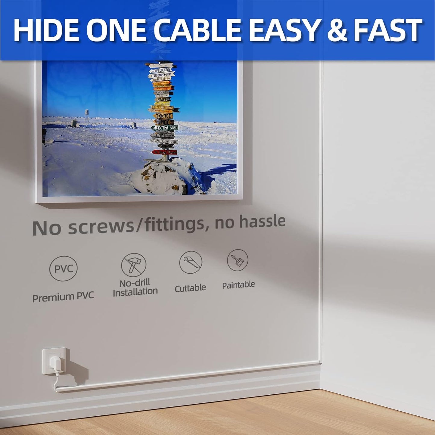 Delamu Cable Cord Covers 127.8in Wire Hider Organizer Wall Mounted White NEW