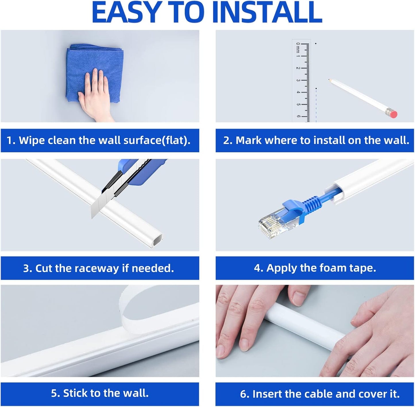 Delamu Cable Cord Covers 127.8in Wire Hider Organizer Wall Mounted White NEW