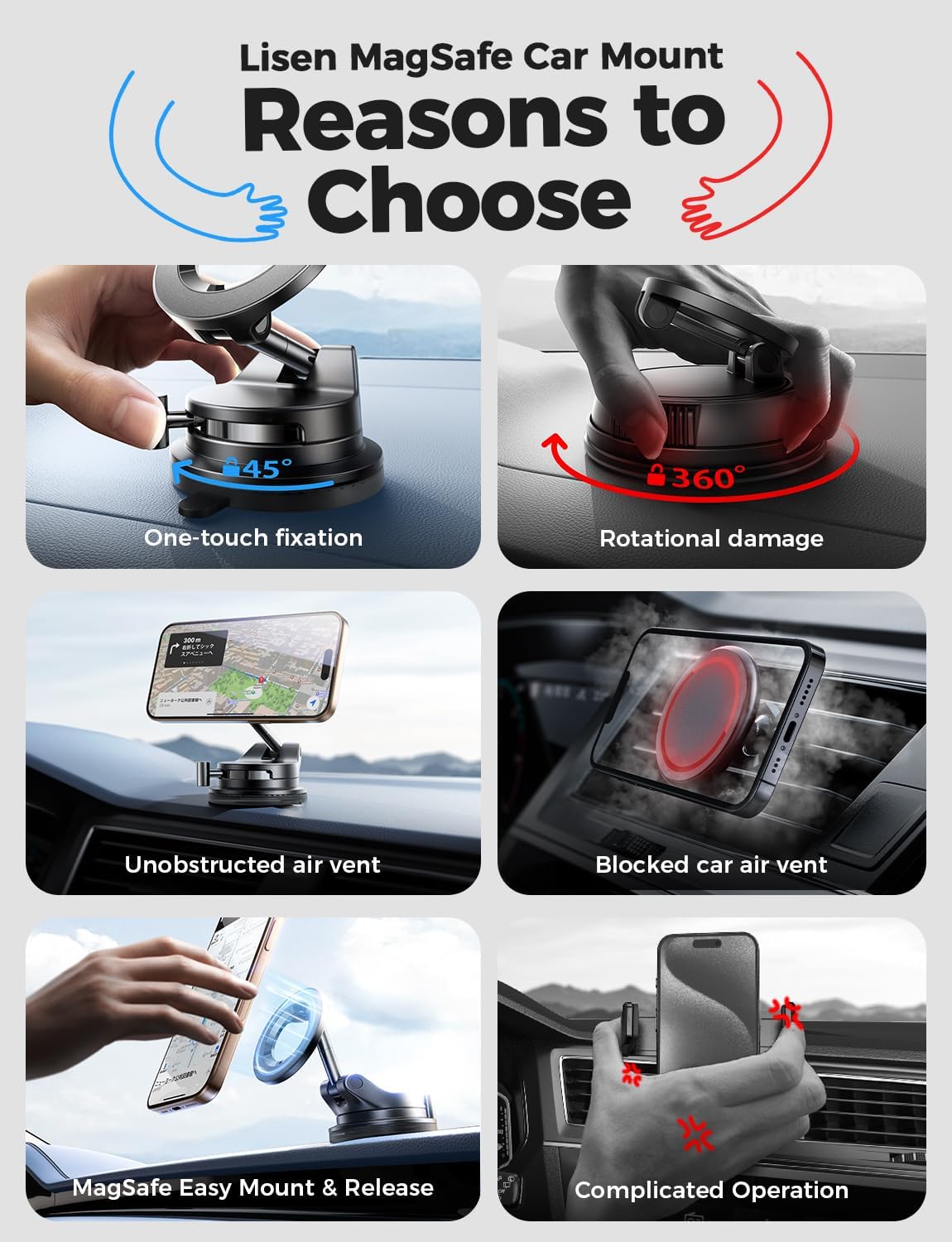 LISEN Magnetic Car Phone Mount Strongest Suction A508 Automobile Accessory NEW