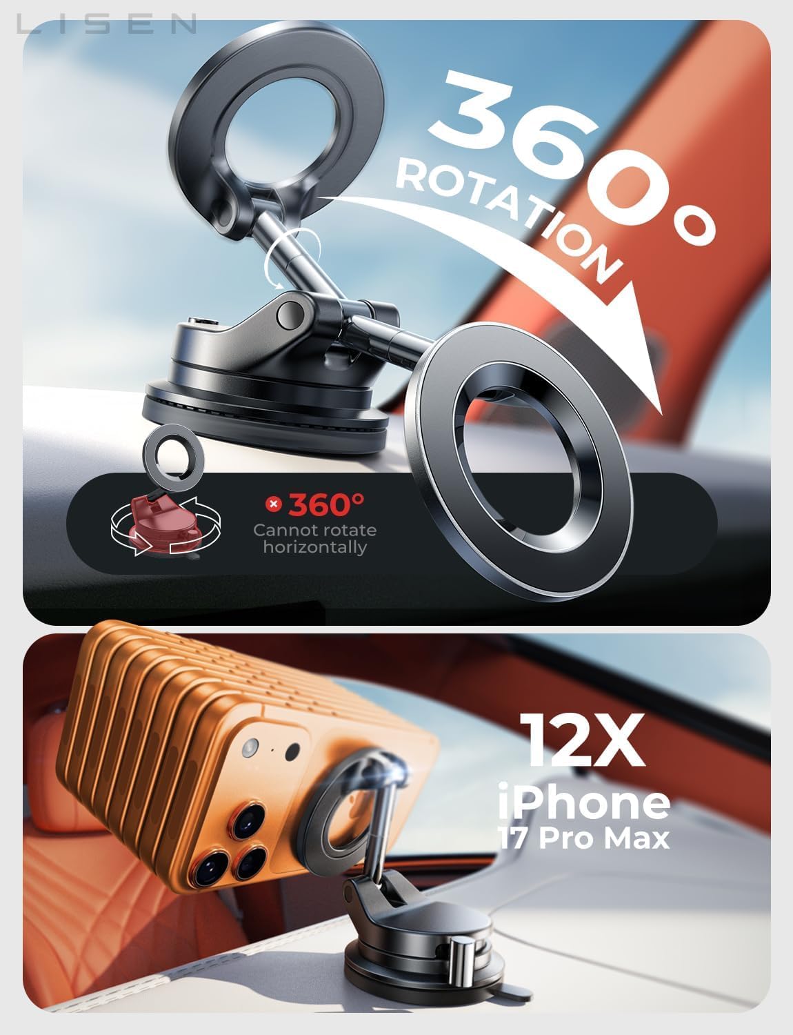 LISEN Magnetic Car Phone Mount Strongest Suction A508 Automobile Accessory NEW