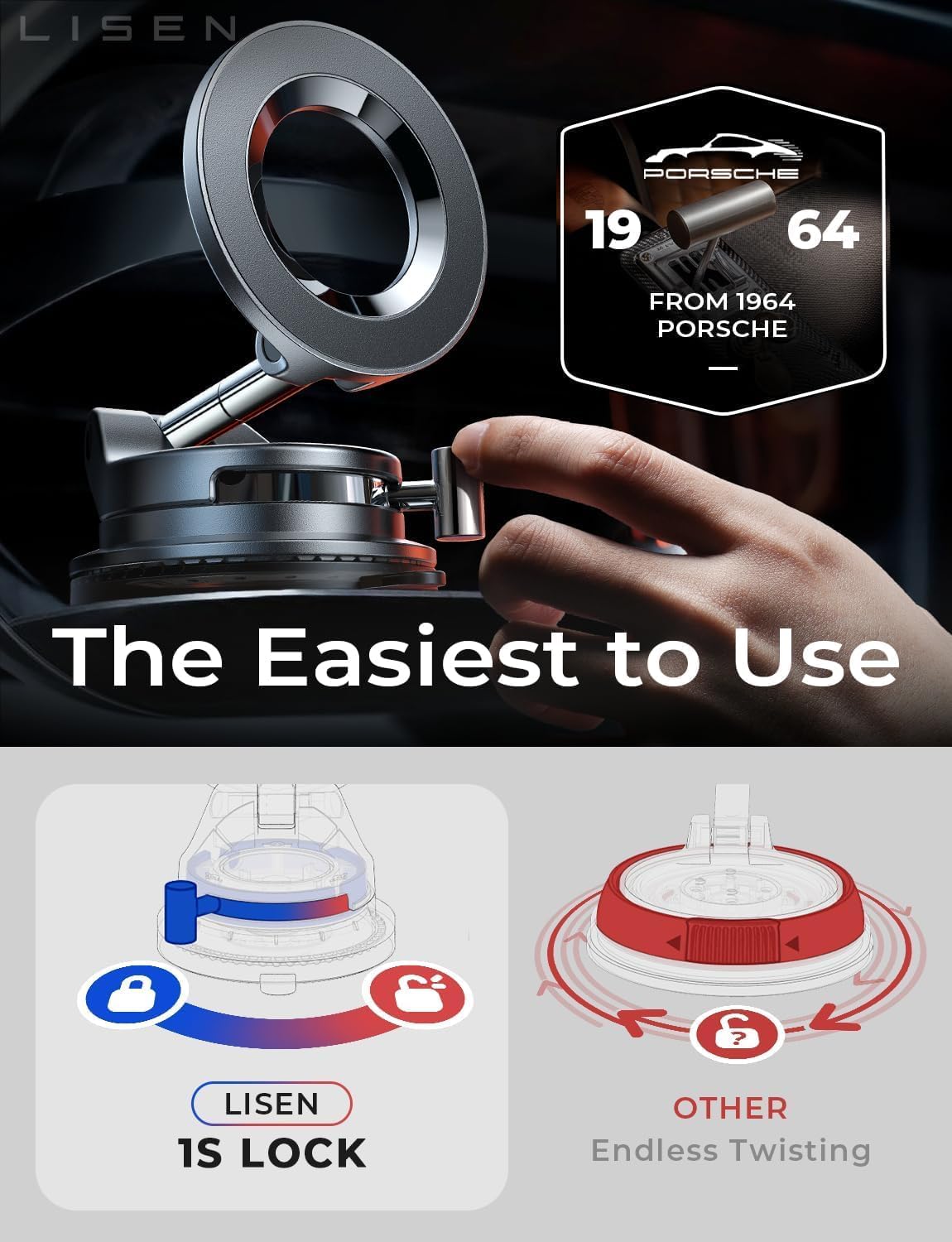 LISEN Magnetic Car Phone Mount Strongest Suction A508 Automobile Accessory NEW