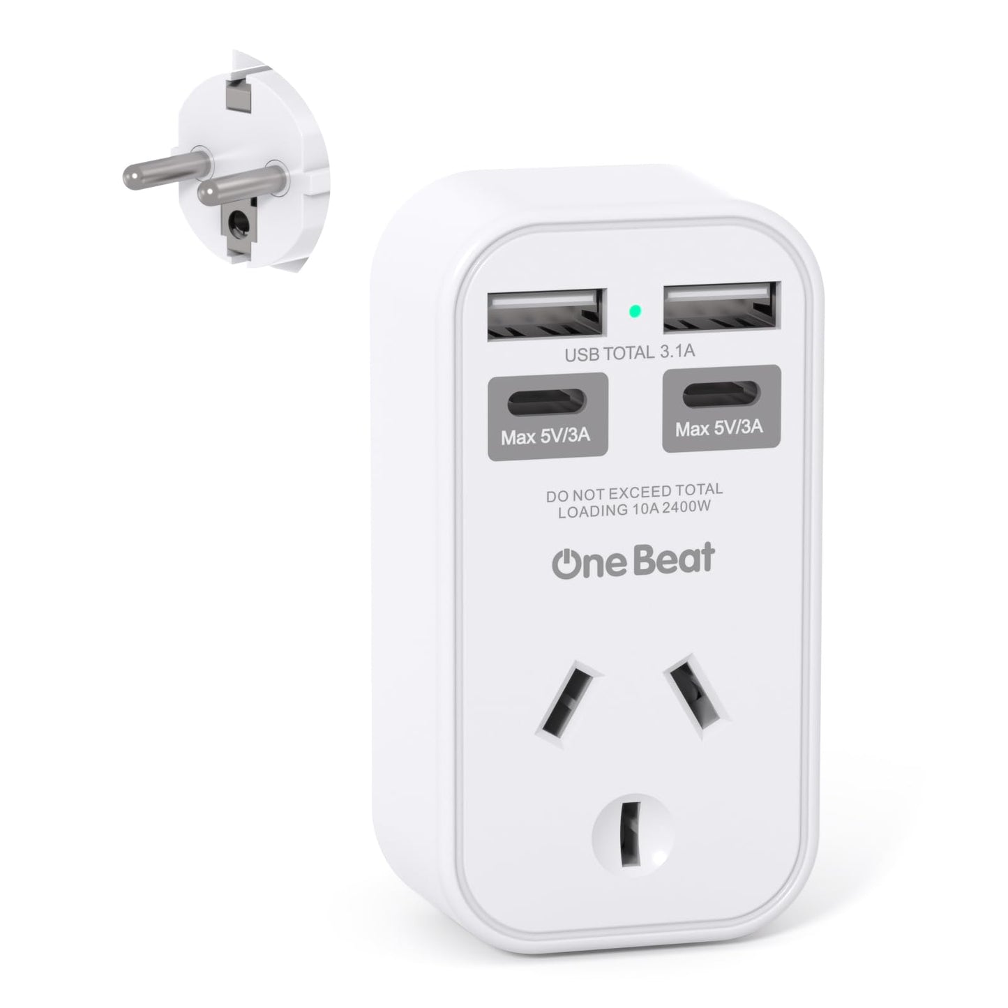 One Beat International Travel Power Adapter with 4 USB Ports, White DEMO