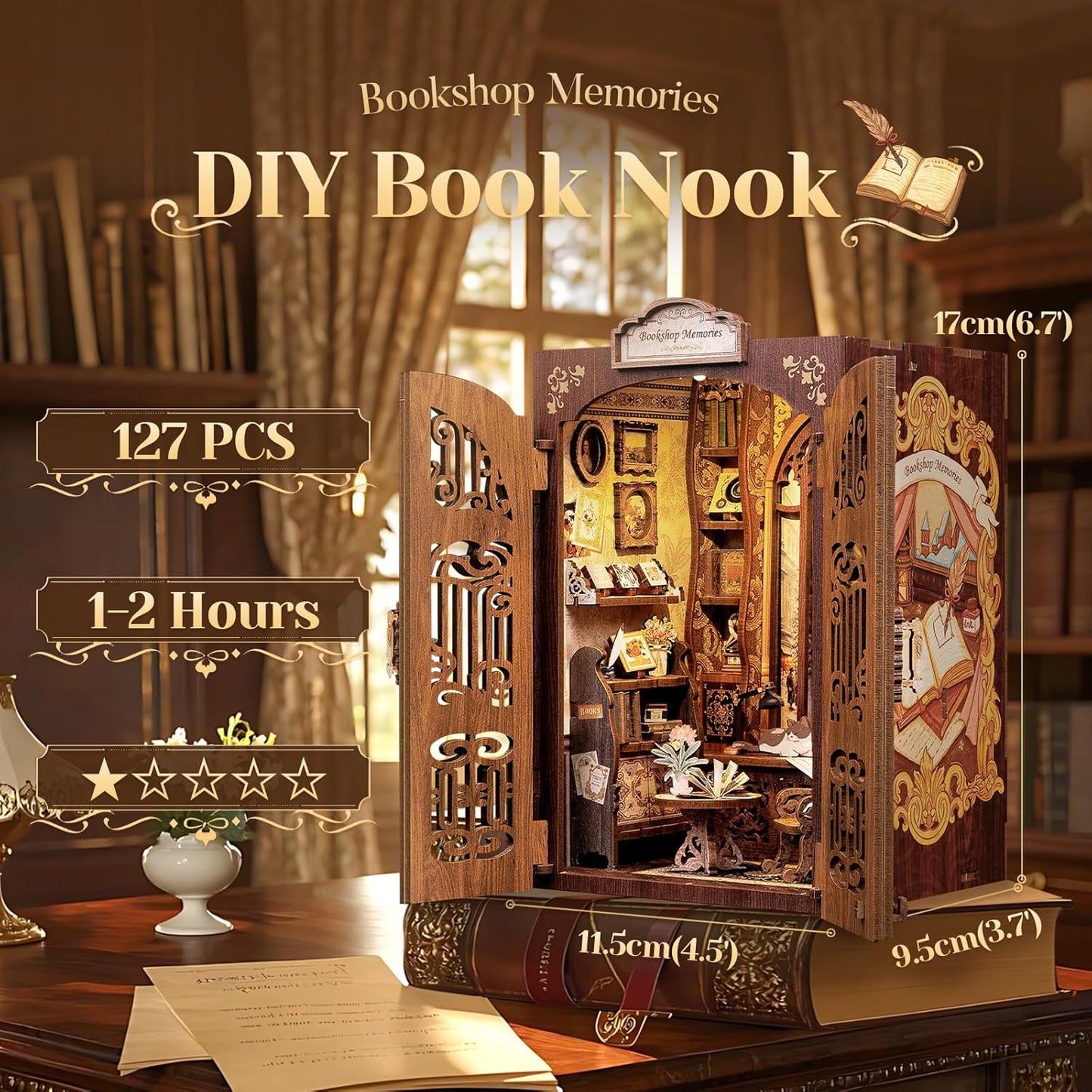 CUTEBEE DIY Dollhouses Miniature Dollhouse Book Nook Kit Bookshop Memories NEW