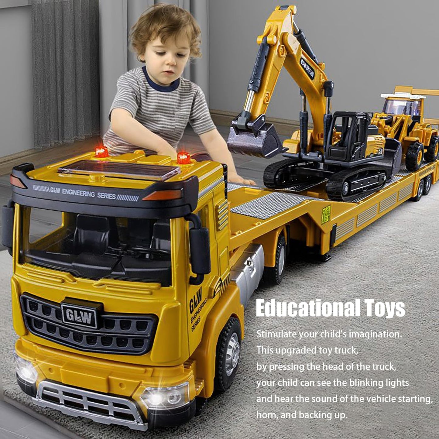 DRSM Yellow Model Truck & Excavator Construction Toy Playset NEW