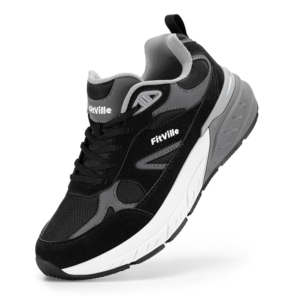 FitVille Rebound V1 Comfortable Arch Support Black Sneakers EXTRA WIDE US 9 DEMO