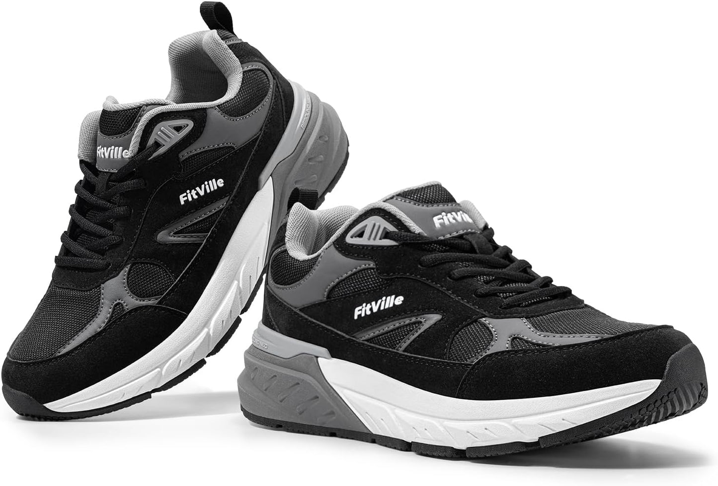FitVille Rebound V1 Comfortable Arch Support Black Sneakers EXTRA WIDE US 9 DEMO