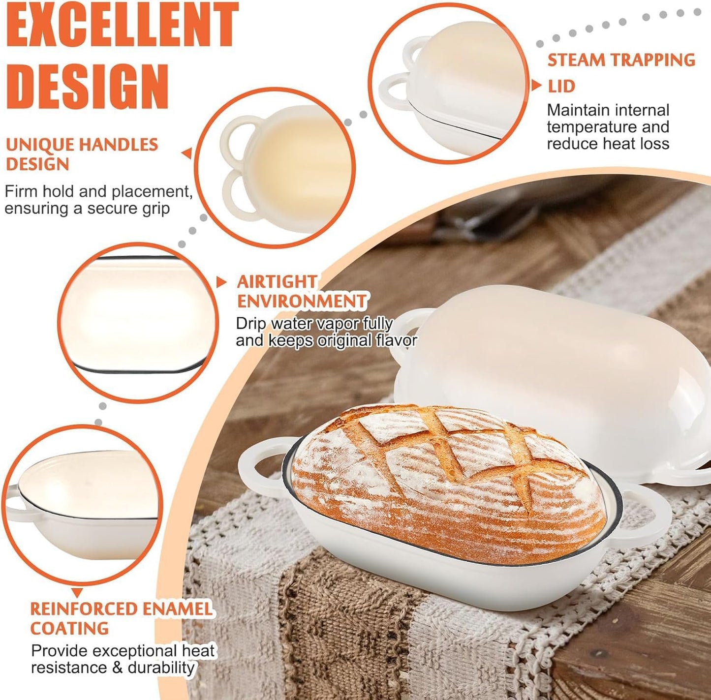 Exquisite Cookware Enameled Cast Iron Dutch Oven 2.5QT Oval Pot with Lid NEW
