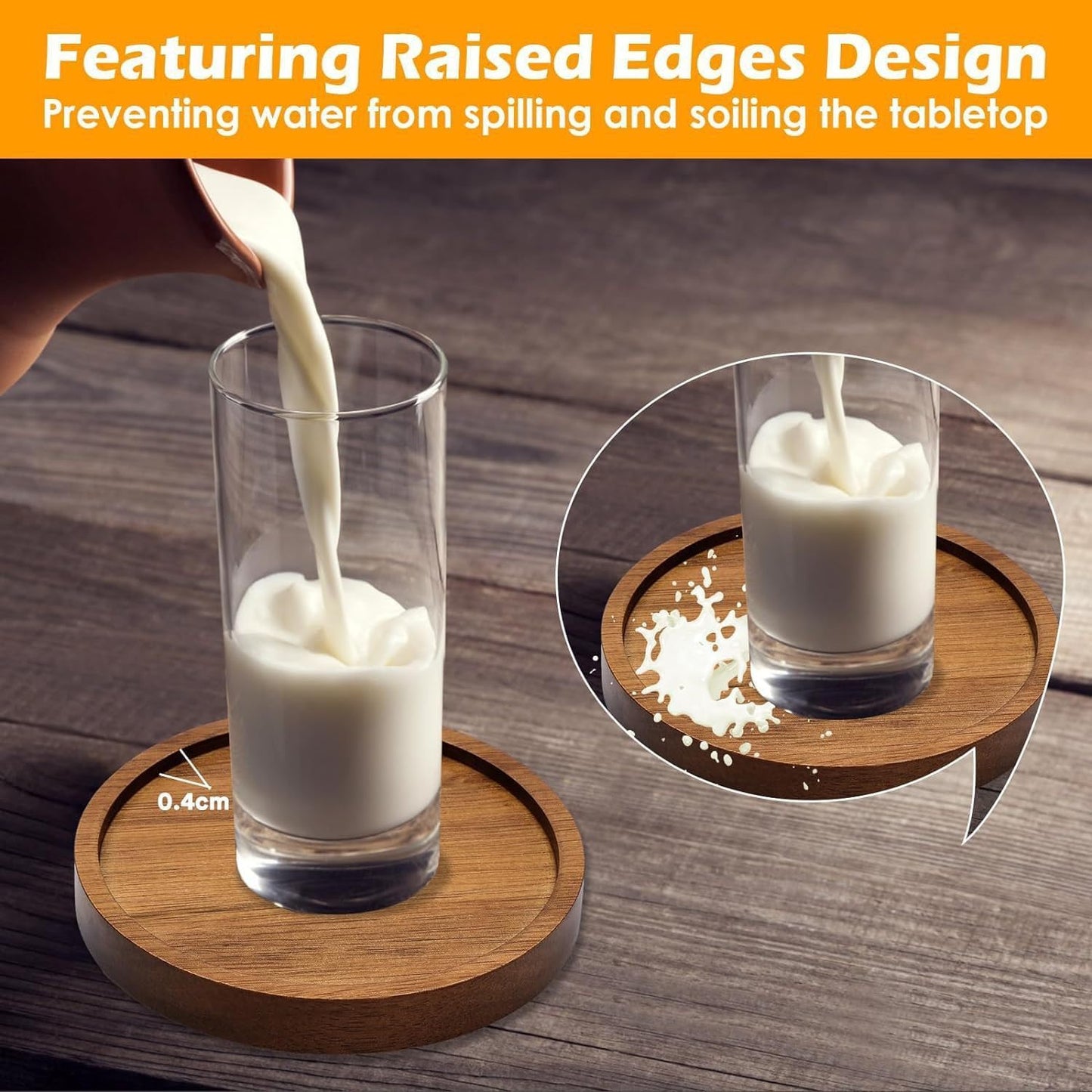 FLTON 6-Pack Wooden Coasters with Holder for Glasses Coffee Table Drinks NEW