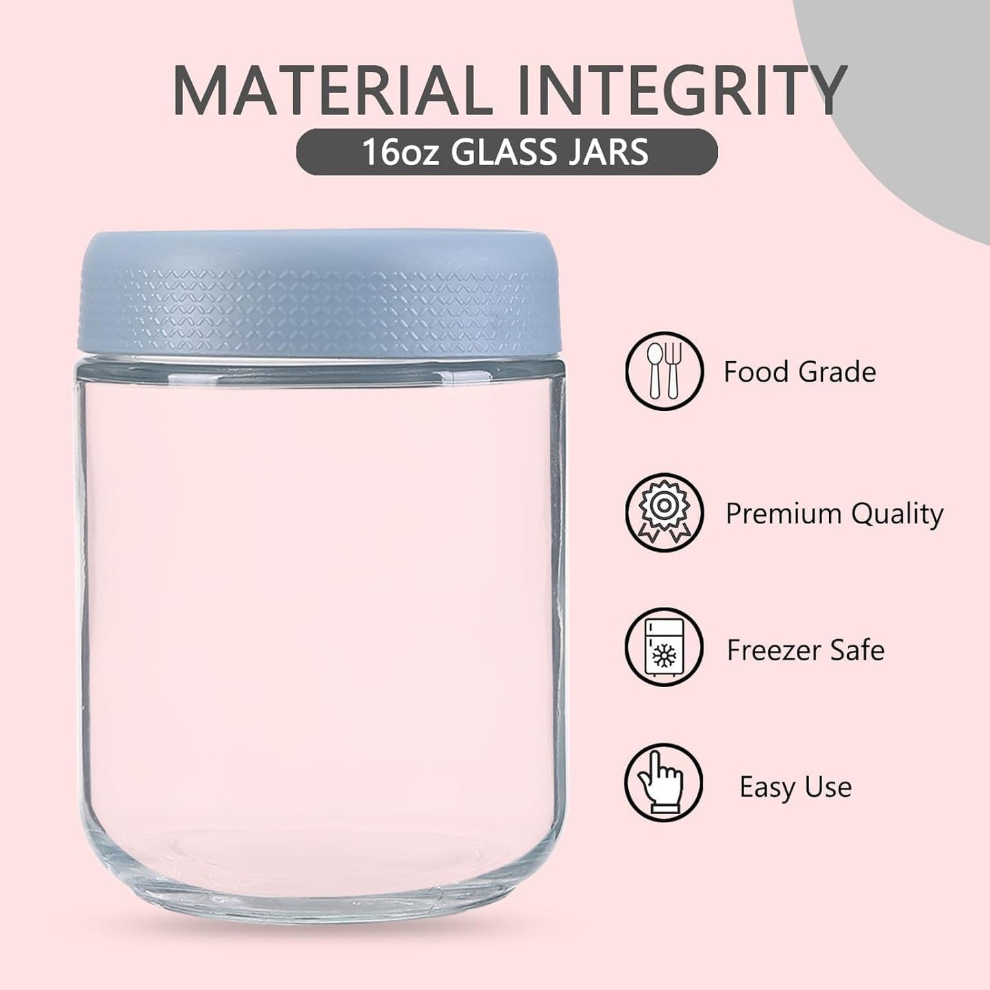 Anfower 6 x Glass Overnight Oats Jars with Airtight Lids Wide Mouth 250ml NEW