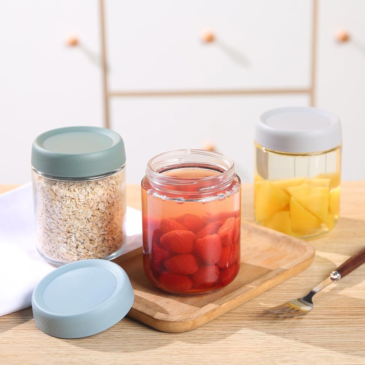 Anfower 6 x Glass Overnight Oats Jars with Airtight Lids Wide Mouth 250ml NEW
