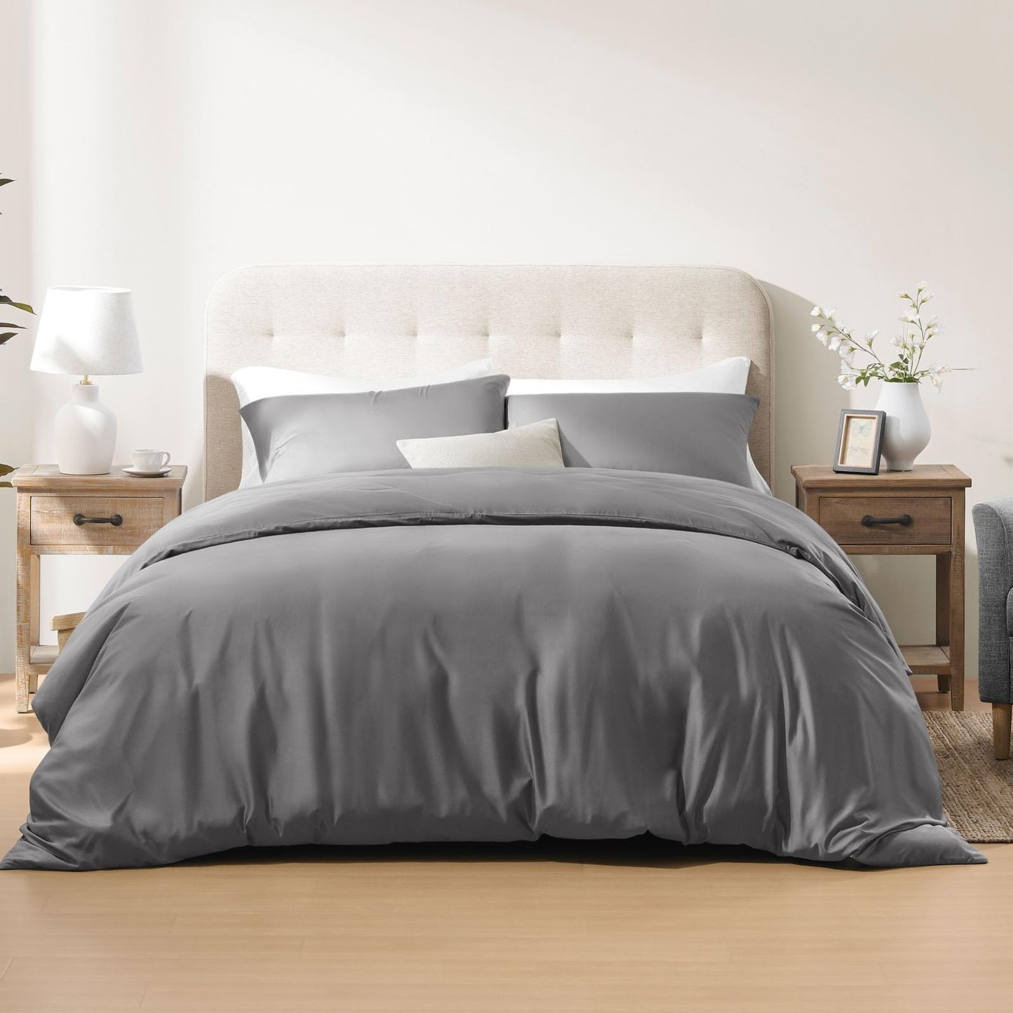 ACCURATEX King Single Bamboo Duvet Quilt Cover Set in Grey, 160x210cm NEW