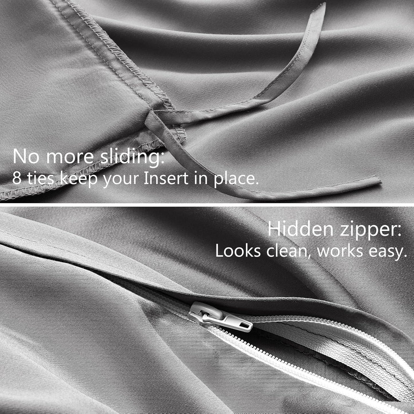ACCURATEX King Single Bamboo Duvet Quilt Cover Set in Grey, 160x210cm NEW
