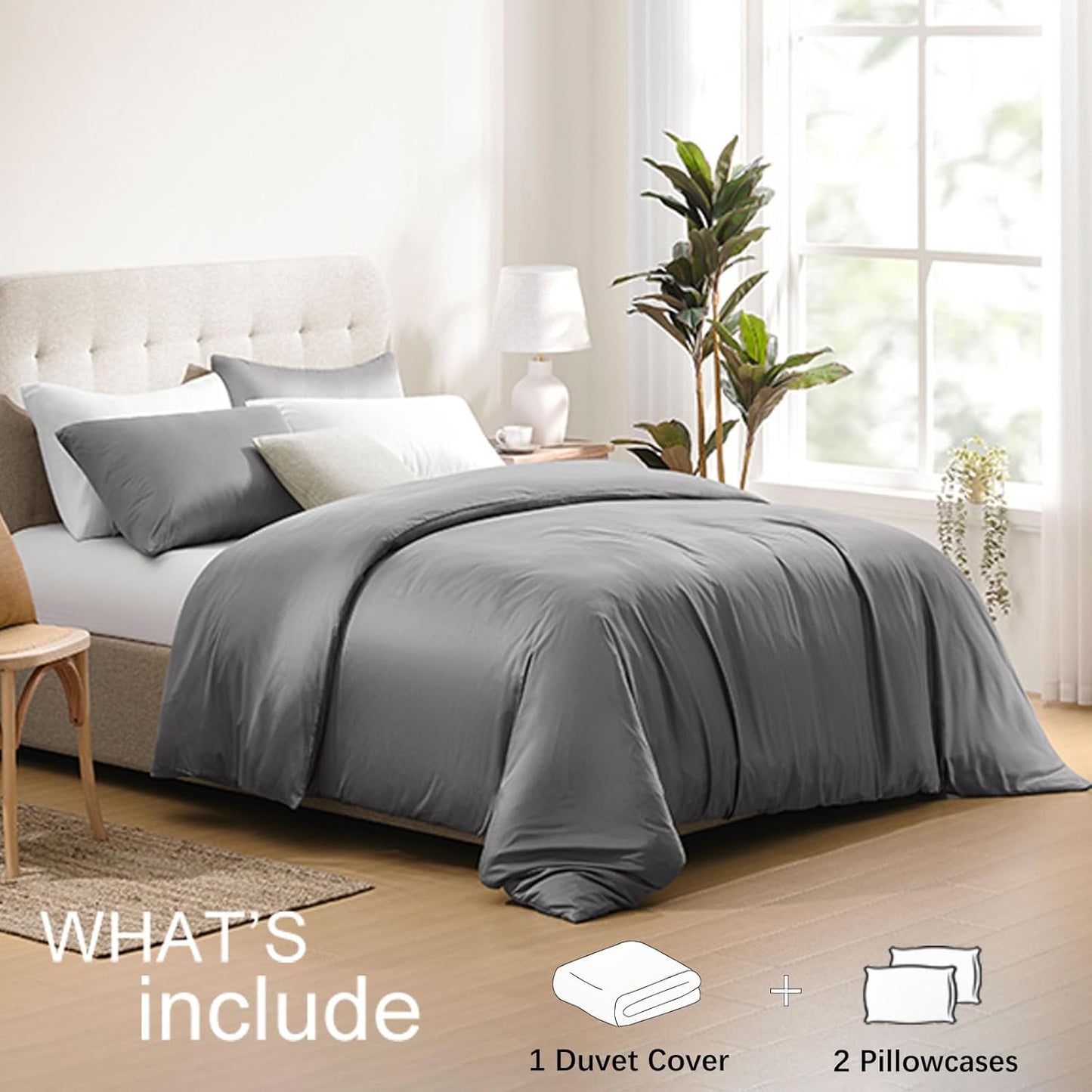 ACCURATEX King Single Bamboo Duvet Quilt Cover Set in Grey, 160x210cm NEW