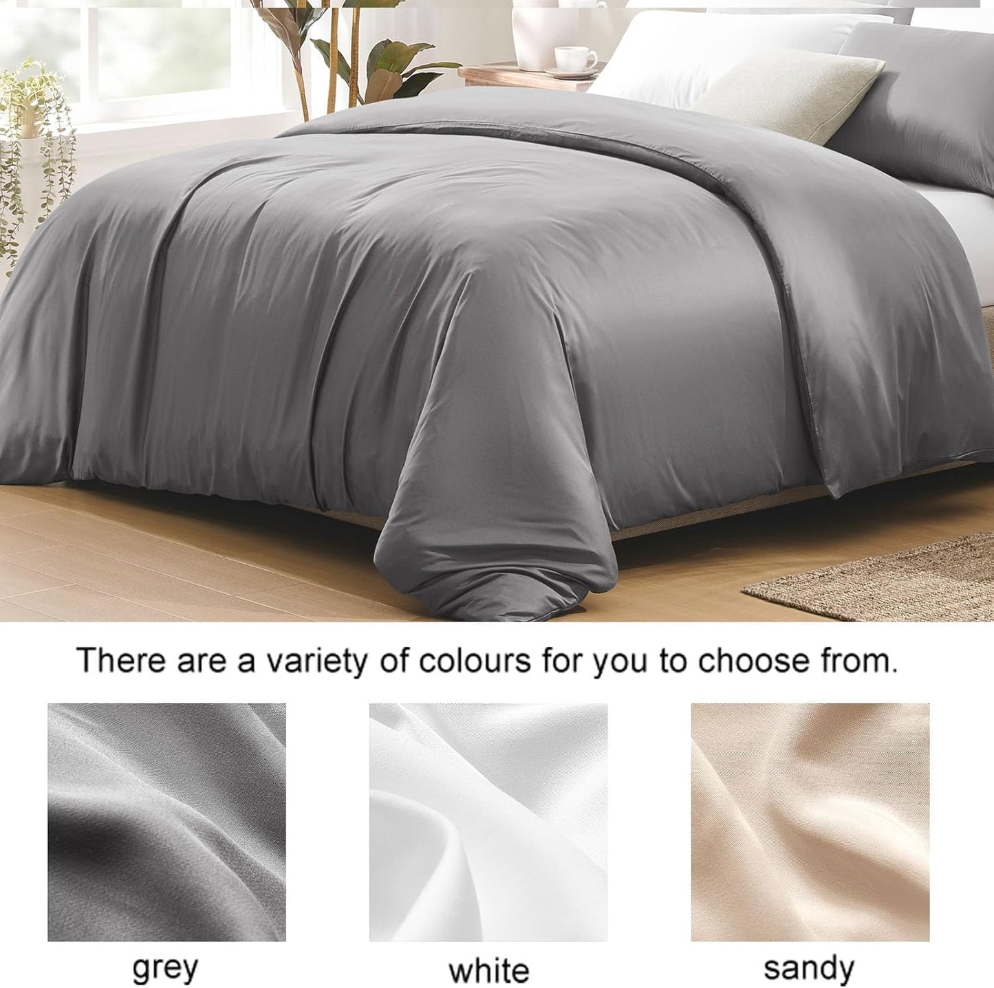 ACCURATEX King Single Bamboo Duvet Quilt Cover Set in Grey, 160x210cm NEW