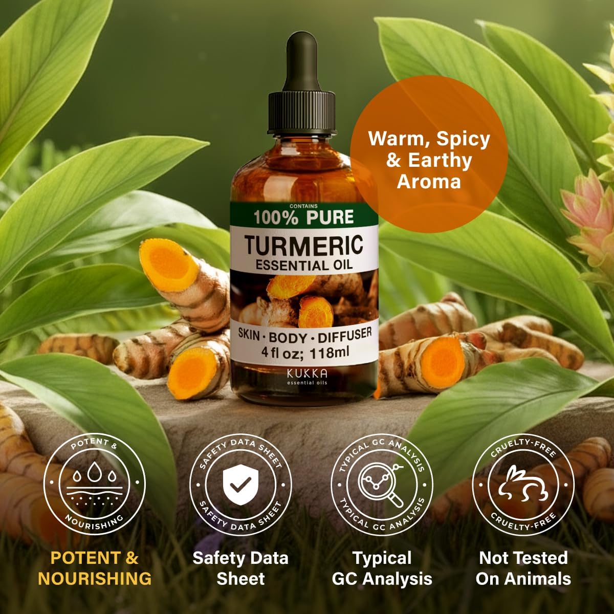 KUKKA 100% Pure Natural Turmeric Essential Oil 118ml Aromatherapy Diffuser NEW