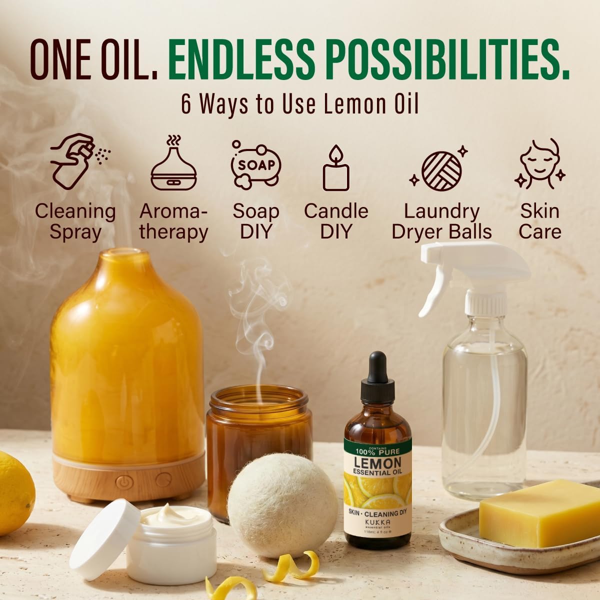 KUKKA Essential Oil 100% Pure Lemon 118ml for Hair Skin Diffuser Aroma NEW