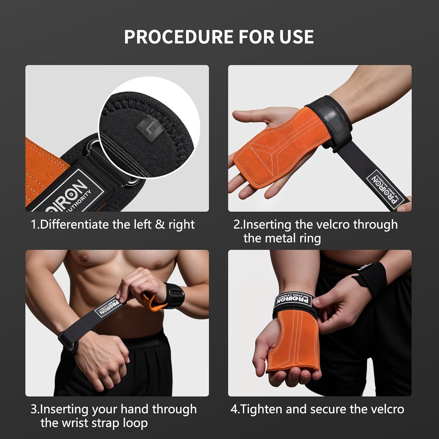 PROIRON Leather Weight Lifting Wrist Straps, Double Layer, Orange, Gym LARGE NEW