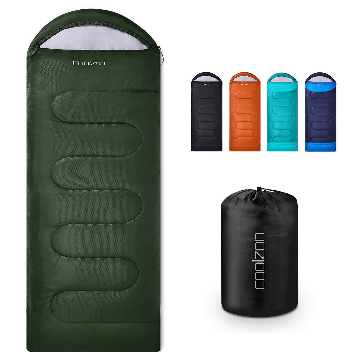 Coolzon Rectangular Sleeping Bag for Camping 3-4 Seasons Green 86.6in x 30 NEW
