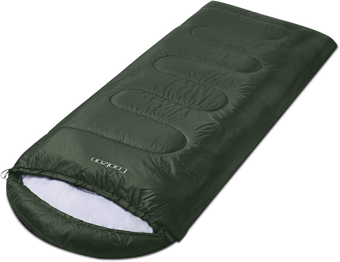 Coolzon Rectangular Sleeping Bag for Camping 3-4 Seasons Green 86.6in x 30 NEW