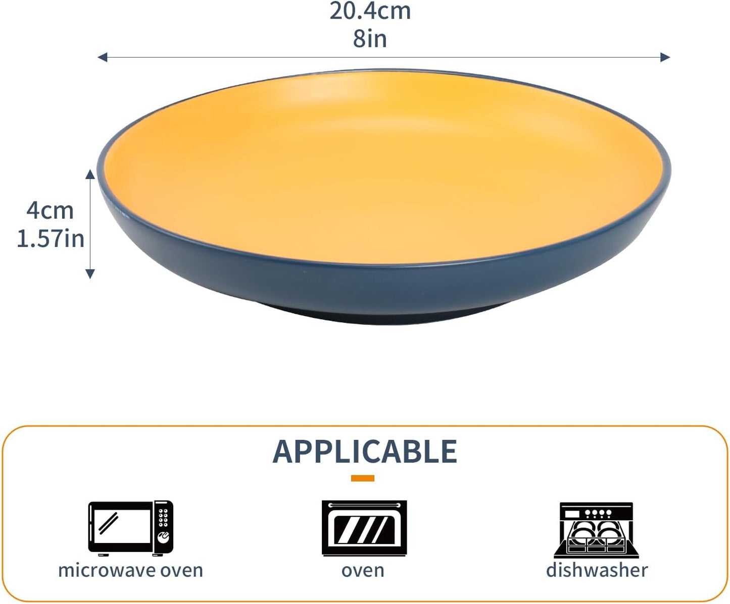 Anveena 8-Inch Yellow Porcelain Dinner Plates Microwave Dishwasher Safe DEMO