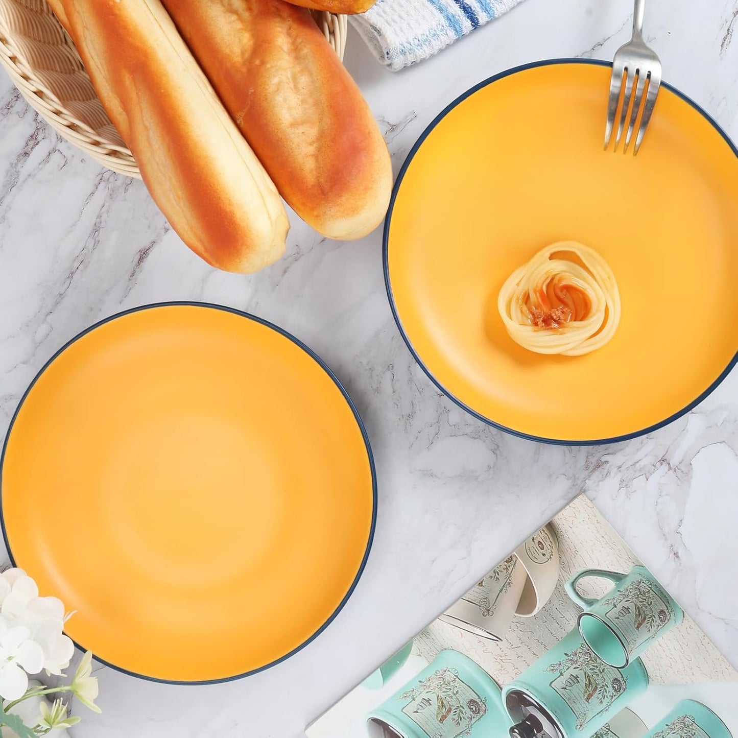 Anveena 8-Inch Yellow Porcelain Dinner Plates Microwave Dishwasher Safe DEMO