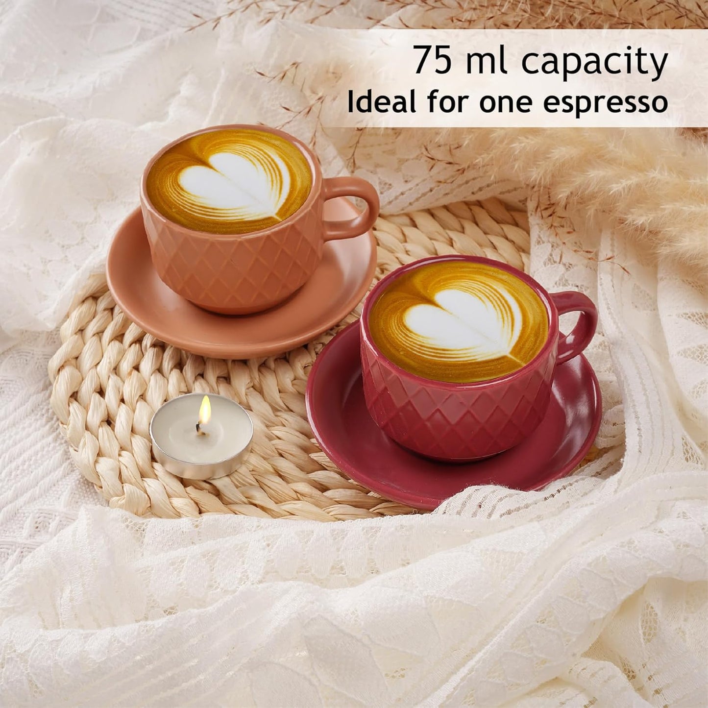 MIAMIO Petit Stoneware Espresso Mug Cup Set with Stand and Saucers Magma DEMO