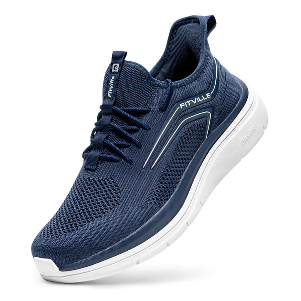 FitVille Extra Wide Fit Road Running Shoes Slip On Arch Support Navy US 9 DEMO