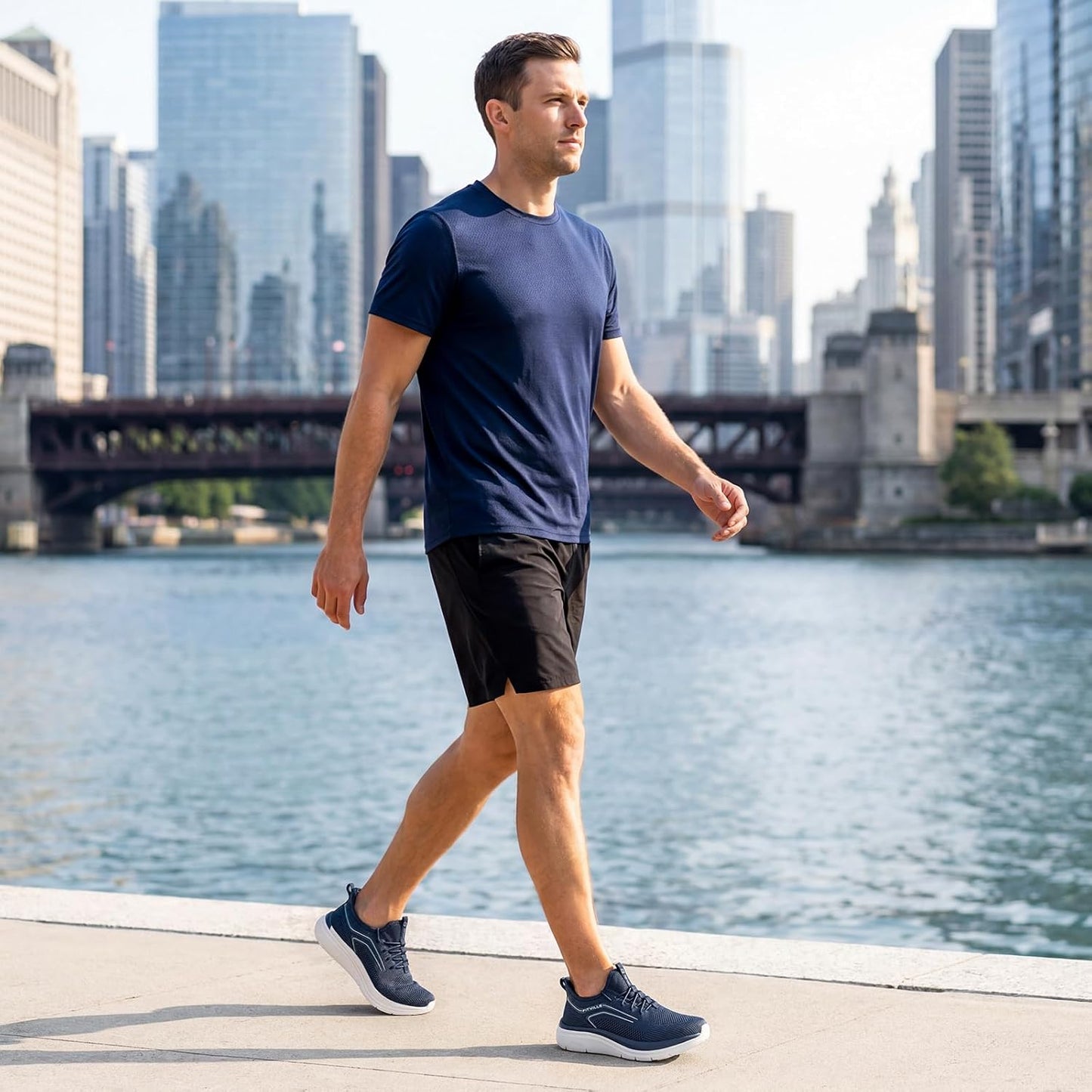 FitVille Extra Wide Fit Road Running Shoes Slip On Arch Support Navy US 9 DEMO