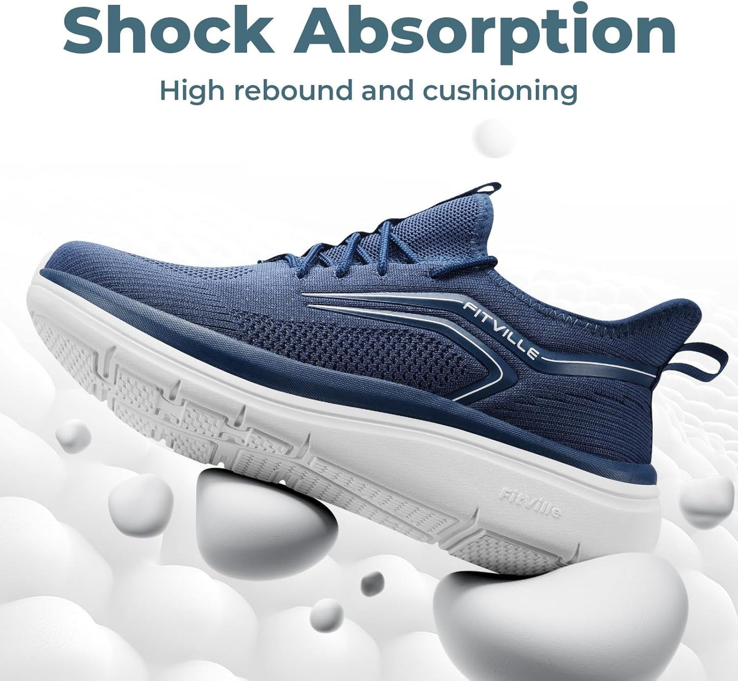 FitVille Extra Wide Fit Road Running Shoes Slip On Arch Support Navy US 9 DEMO